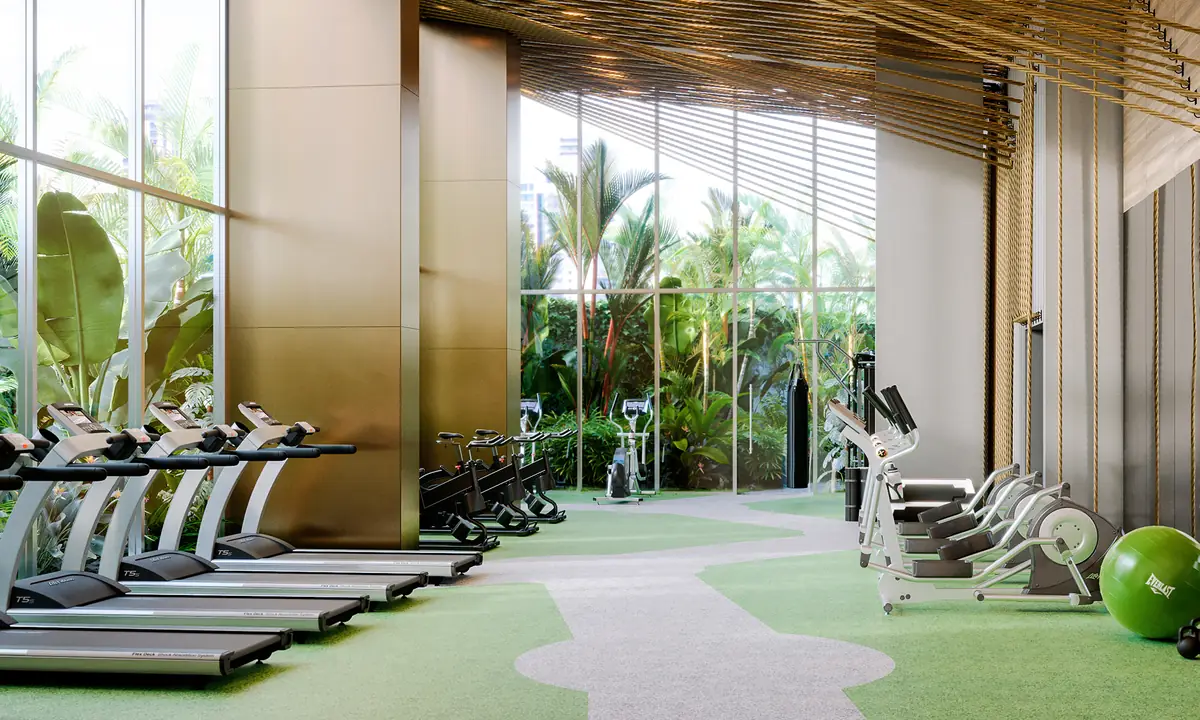 Gimnasio con jardín interior